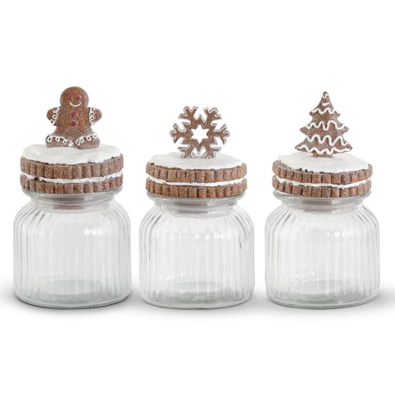 7.75 Inch Resin Glittered Gingerbread Topper Glass Canister