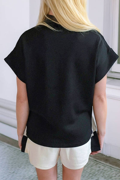 Sandy - Contrast Zipped Stand Collared Short Set in Black: private label