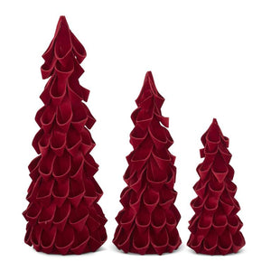 Set of 3 Red Velvet Ribbon Cone Trees