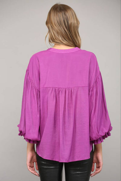 FATE - PUFF SLEEVE BUTTON DOWN SHIRT-Large