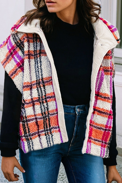 Sherpa Plaid Jacket Vest/ L
