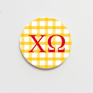 Good Vibez Collegiate (M&V Greek Designs) - Chi Omega Gingham Greek Button - 3.00 inch