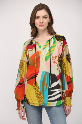 FATE - COTTON VOILE FRONT TIE NECK BLOUSE-MEDIUM