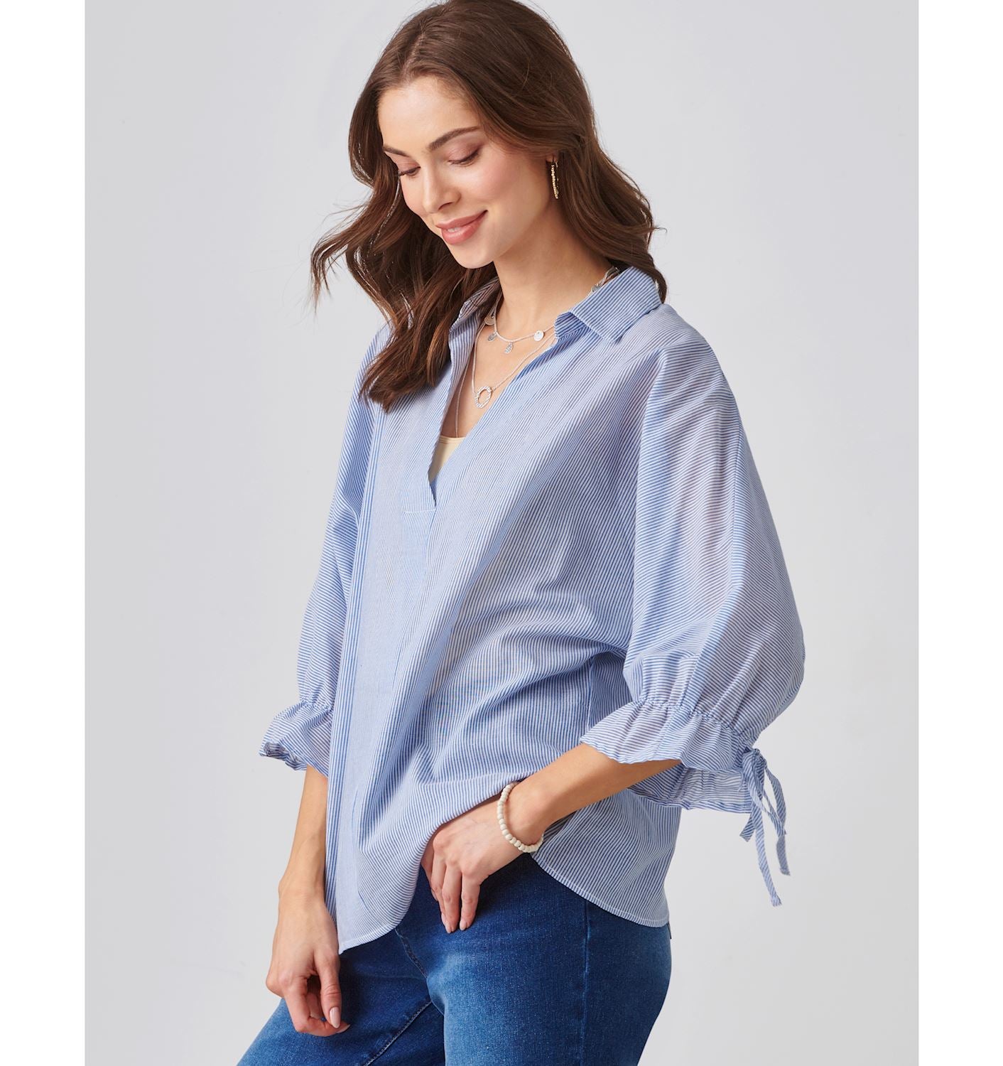 Pin-Stripe Tulip Back Shirt