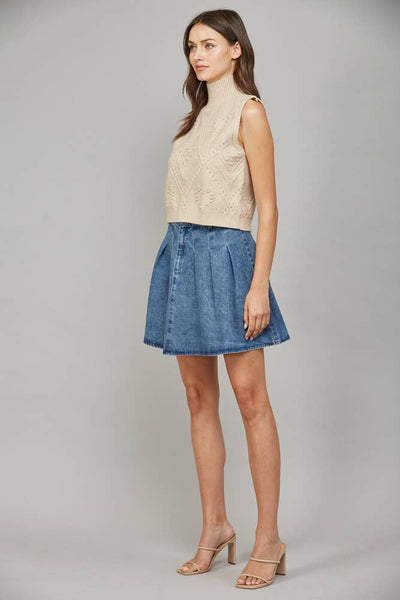 FATE - KNIT HIGH NECK SWEATER TANK:TAUPE / L