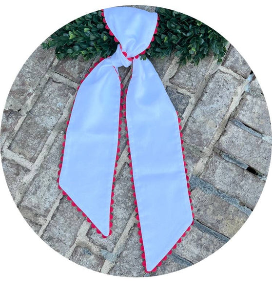 White Cotton Pique Sash with Trim: 54 inches / Red