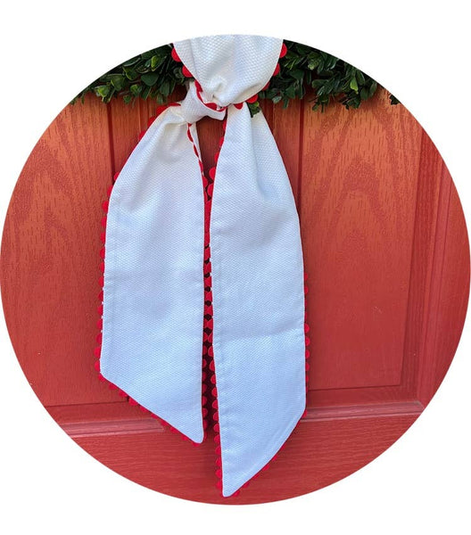 White Cotton Pique Sash with Trim: 54 inches / Red