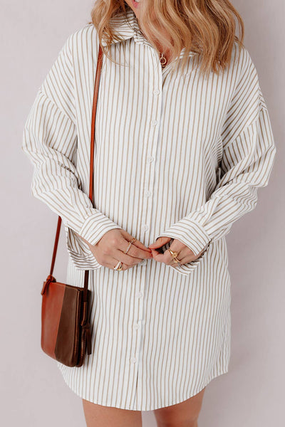 Stripe Long Sleeve Button Up Mini Shirt Dress/ M