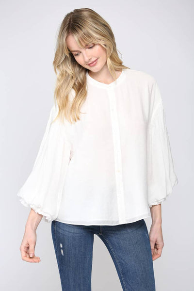 FATE - PUFF SLEEVE BUTTON DOWN SHIRT-Small