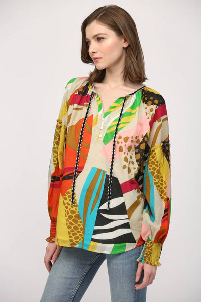 FATE - COTTON VOILE FRONT TIE BLOUSE-LARGE