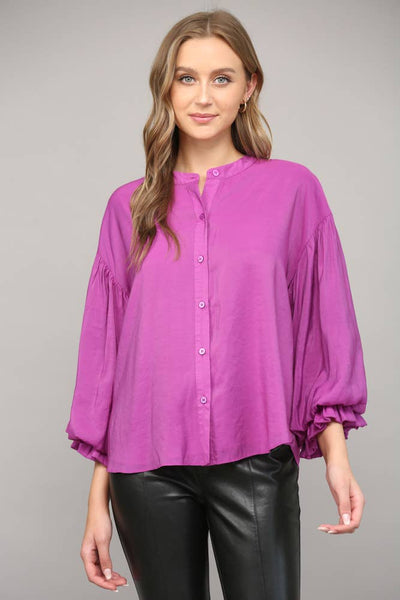 FATE - PUFF SLEEVE BUTTON DOWN SHIRT-Small