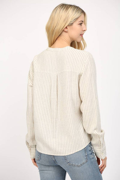 FATE - STRIPE LINEN BLEND TAB SLV SHIRT-LARGE