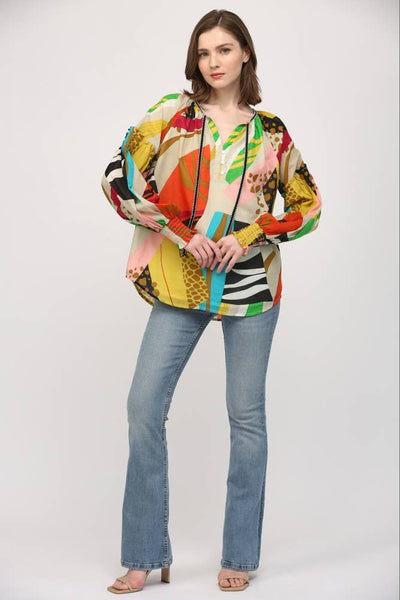 FATE - COTTON VOILE FRONT TIE BLOUSE-LARGE