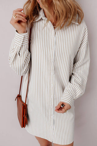 Stripe Long Sleeve Button Up Mini Shirt Dress/ M