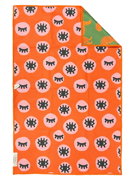 Crae.Home - Eye of the Tiger: Reversible Hand Towel: Orange/Cream/Green / 19x29 in / Hand Towel