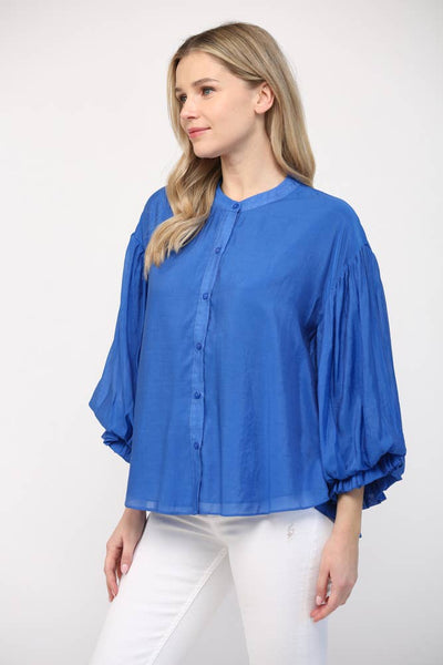 FATE - PUFF SLEEVE BUTTON DOWN SHIRT-Medium
