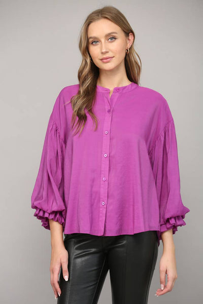 FATE - PUFF SLEEVE BUTTON DOWN SHIRT-Large
