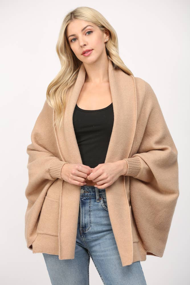 FATE - SHAWL COLLAR OPEN CARDIGAN-LARGE
