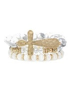 3 Row Stone Beads Cross Bracelet