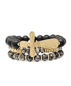 3 Row Stone Beads Cross Bracelet
