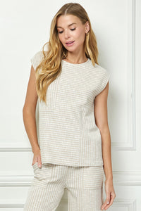 Drop Shoulder Stripe Mix Top