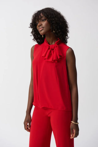 Georgette Sleeveless Top w/ Bow Collar