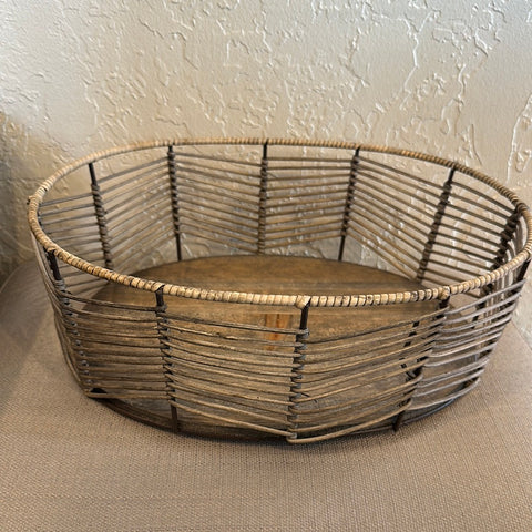Oval Chevron Pattern Bamboo & Metal Basket