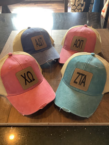 sorority hat w/ leather patch