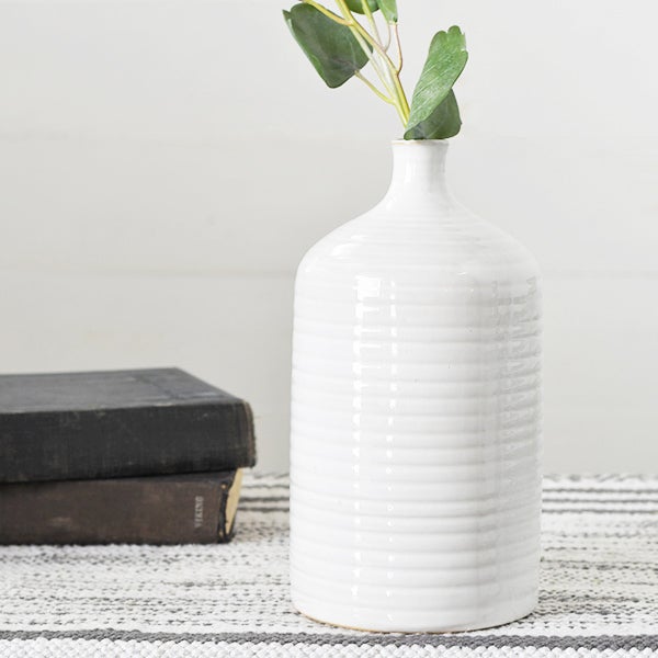 9″ WHITE CERAMIC VASE