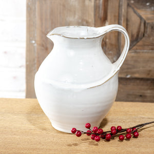 8″ WHITE CERAMIC DECO PITCHER