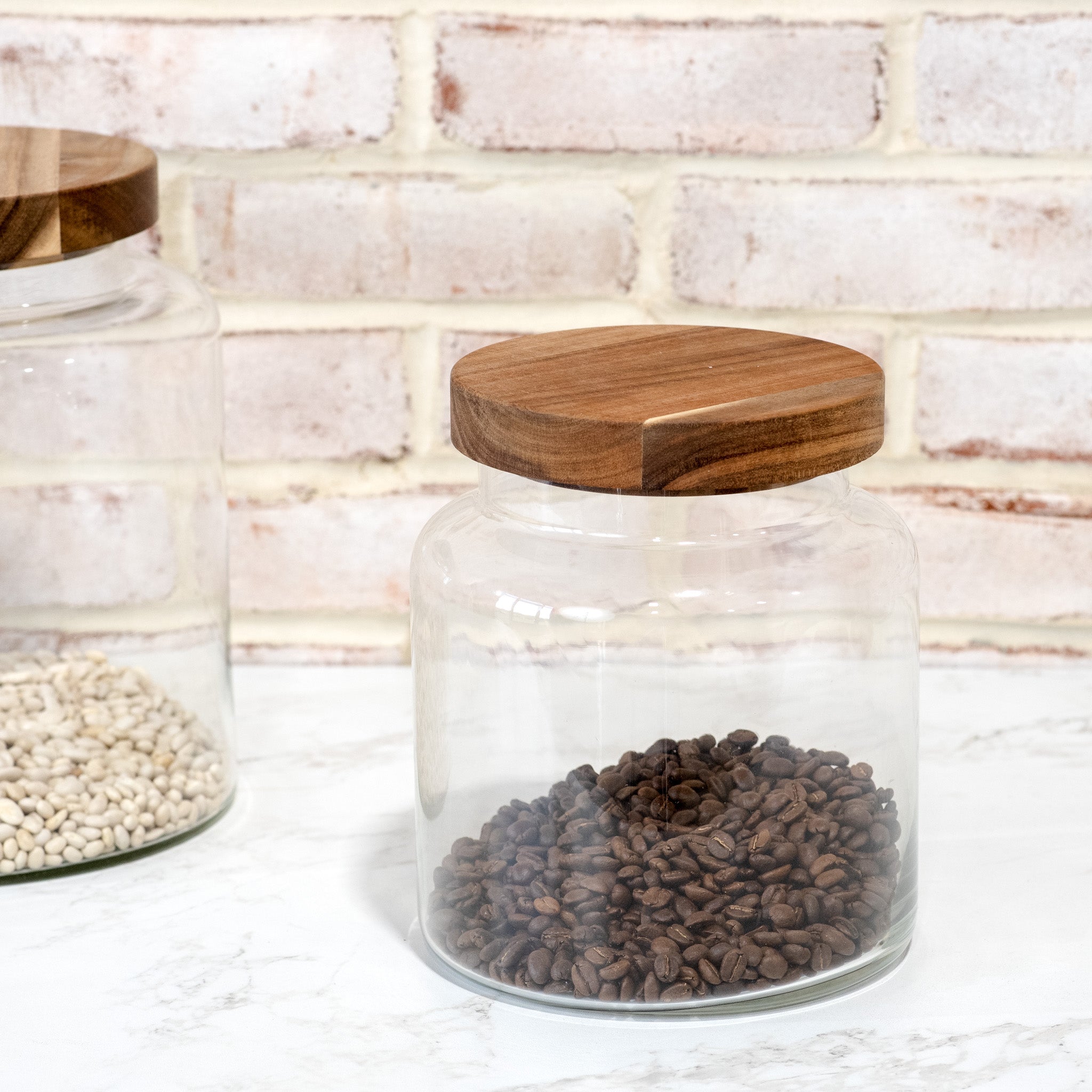 7.8″ GLASS STORAGE JAR WOOD LID