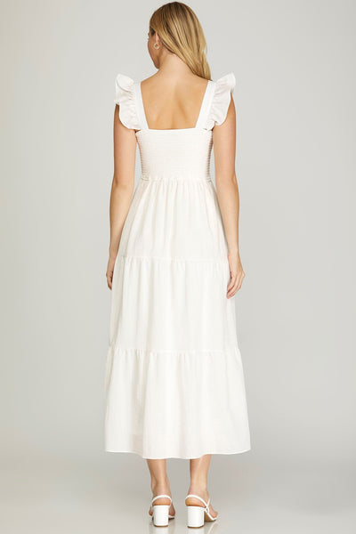 Cream ruffled sleeve dress