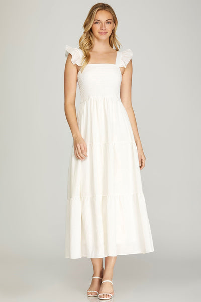 Cream ruffled sleeve dress