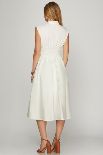 Front zip midi dress off white
