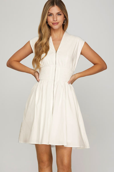 Front zip midi dress off white
