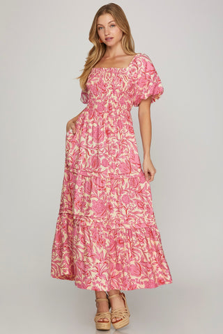 Puff-Sleeve Floral Dress
