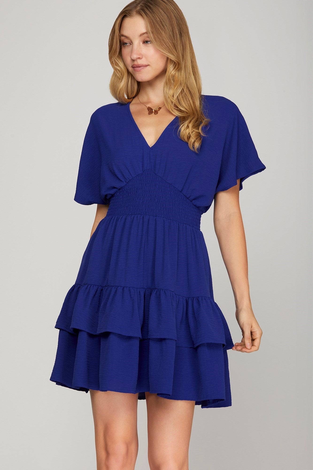 Short Sleeve Tier Mini Dress