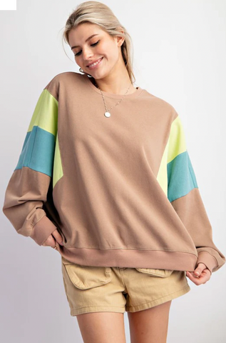 Color Block Terry Knit Pullover