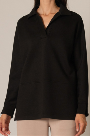 Collared Long Sleeve Top - Black