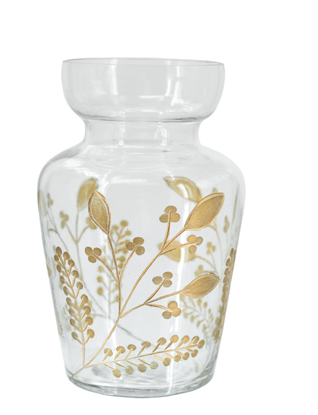 Glass vase with gold impression leaves