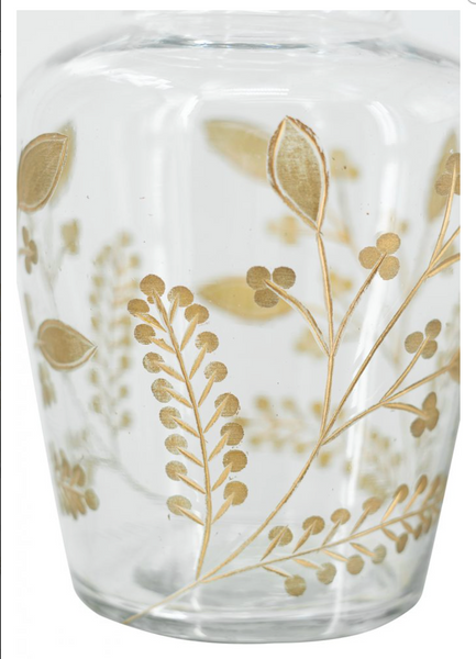 Glass vase with gold impression leaves