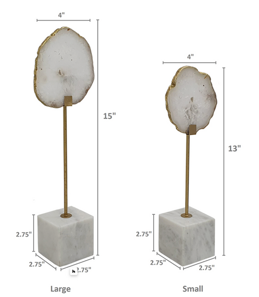 S/2 White Agate Decorative Statuaries with Gold Aluminum Stand and Marble Pedestal