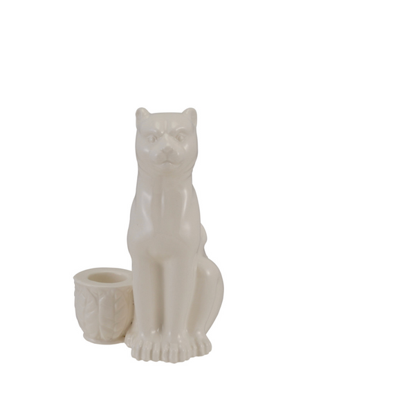 Stoneware Taper Holder with Leopard, White