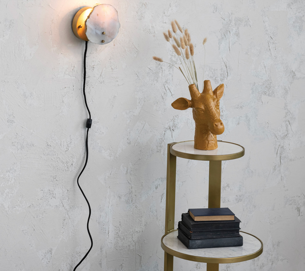 Agate & Metal Wall Lamp w/ Inline Switch (Each One Will Vary)