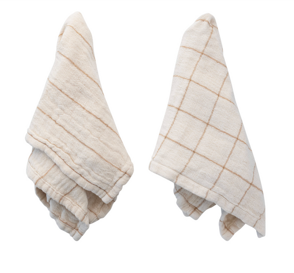 Cotton Double Cloth Napkins with Grid/Stripe Pattern, Set of 4
