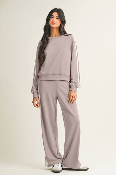 Rita - Striped Crewneck Pullover Set: private lable