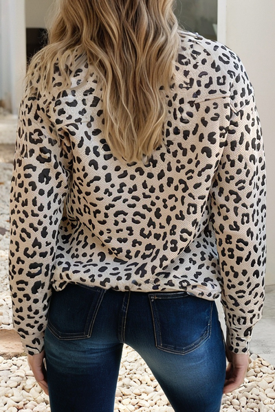 Lila - Leopard Polo Collar V Neck Pullover Top: private label