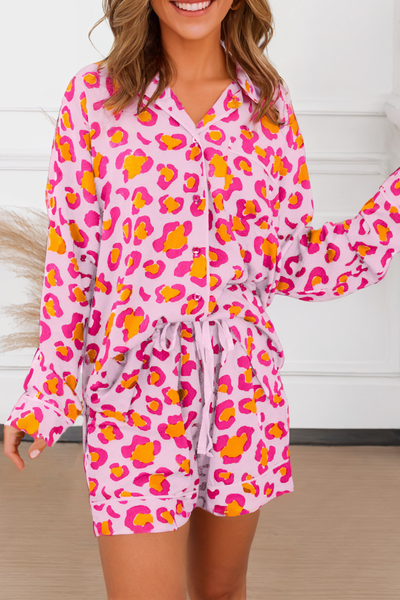 Leopard Print Pajama Set: Orange / M