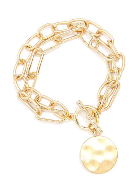 Gold Oval & Paper Clip Links Coin Bracelet