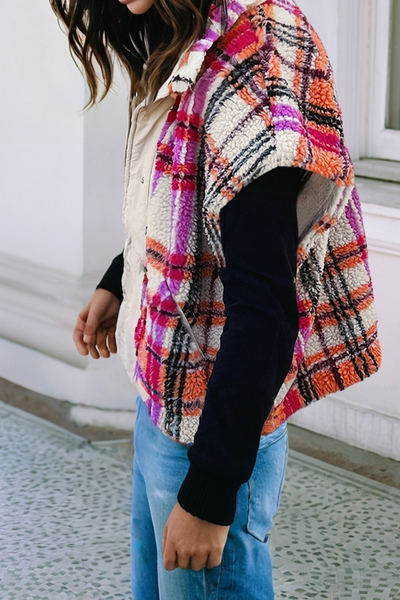 Sherpa Plaid Jacket Vest/ XL